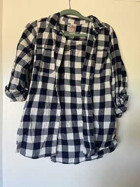 Old Navy Blue and White Plaid Button-Down Shirt